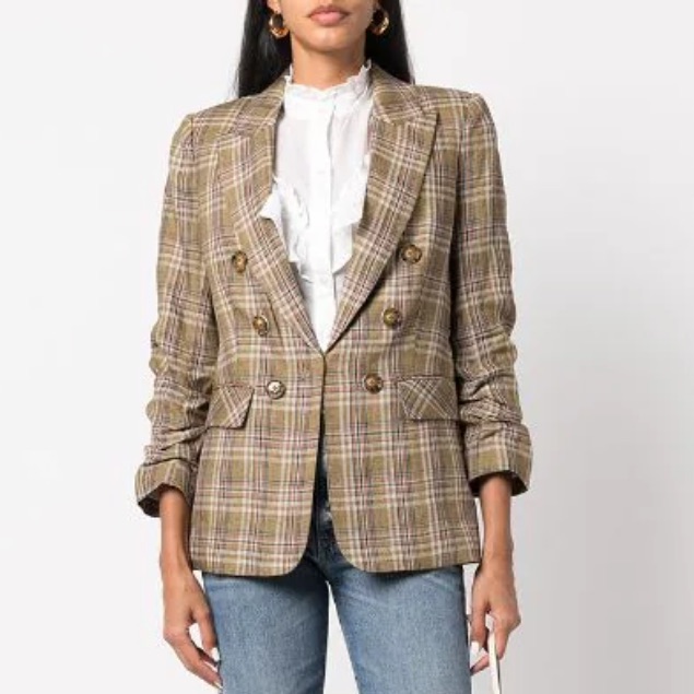 Nwt Veronica Beard Check Single-Breasted Linen Blazer Size 6